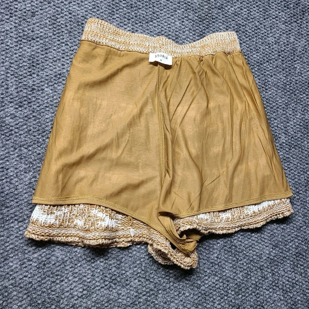 Cozy Coastal BOHO - Preppy Nautical - STORIA Knit Shorts High Waist Sz M Zipper